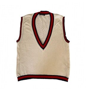 Vintage Varadero Cream White with Red & Navy Blue Trim V-Neck Light Sweater Vest